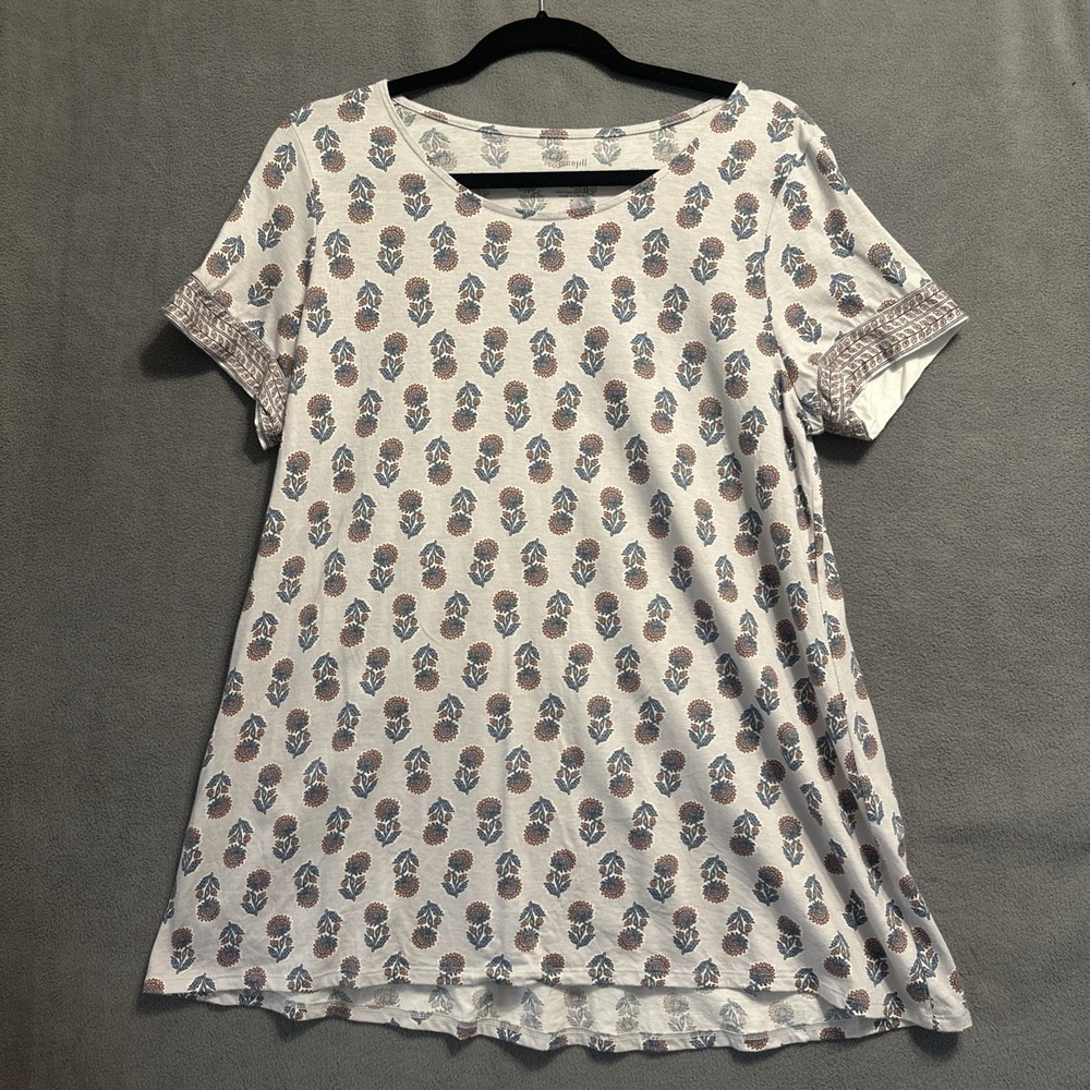 J. Jill Pure Jill Scoop Neck Elliptical Tee Shirt Size M Top Floral Pima Cotton